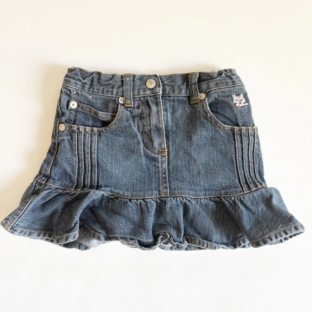 Gymboree Girls Y2K Vintage Denim Ruffle Kitten Coquette Jean Skort Size 4
